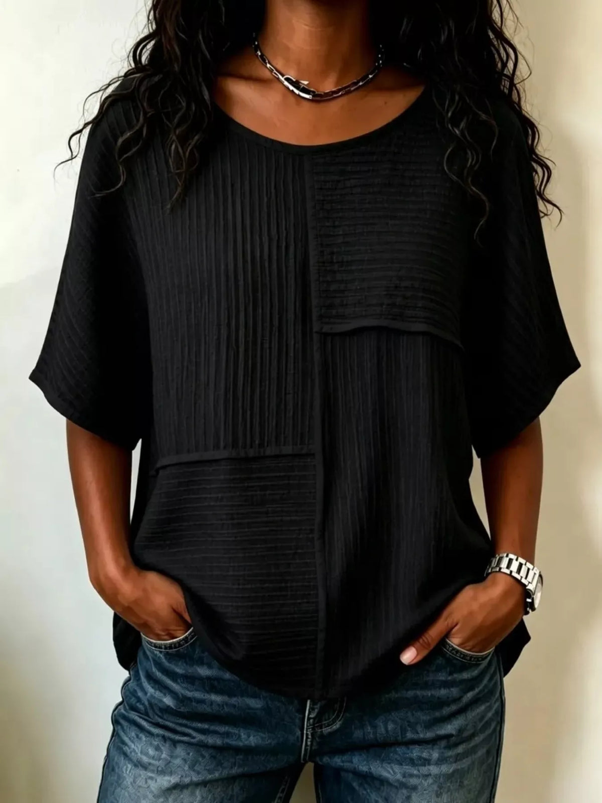 Textured Round Neck Half Sleeve Blouse, view 11
