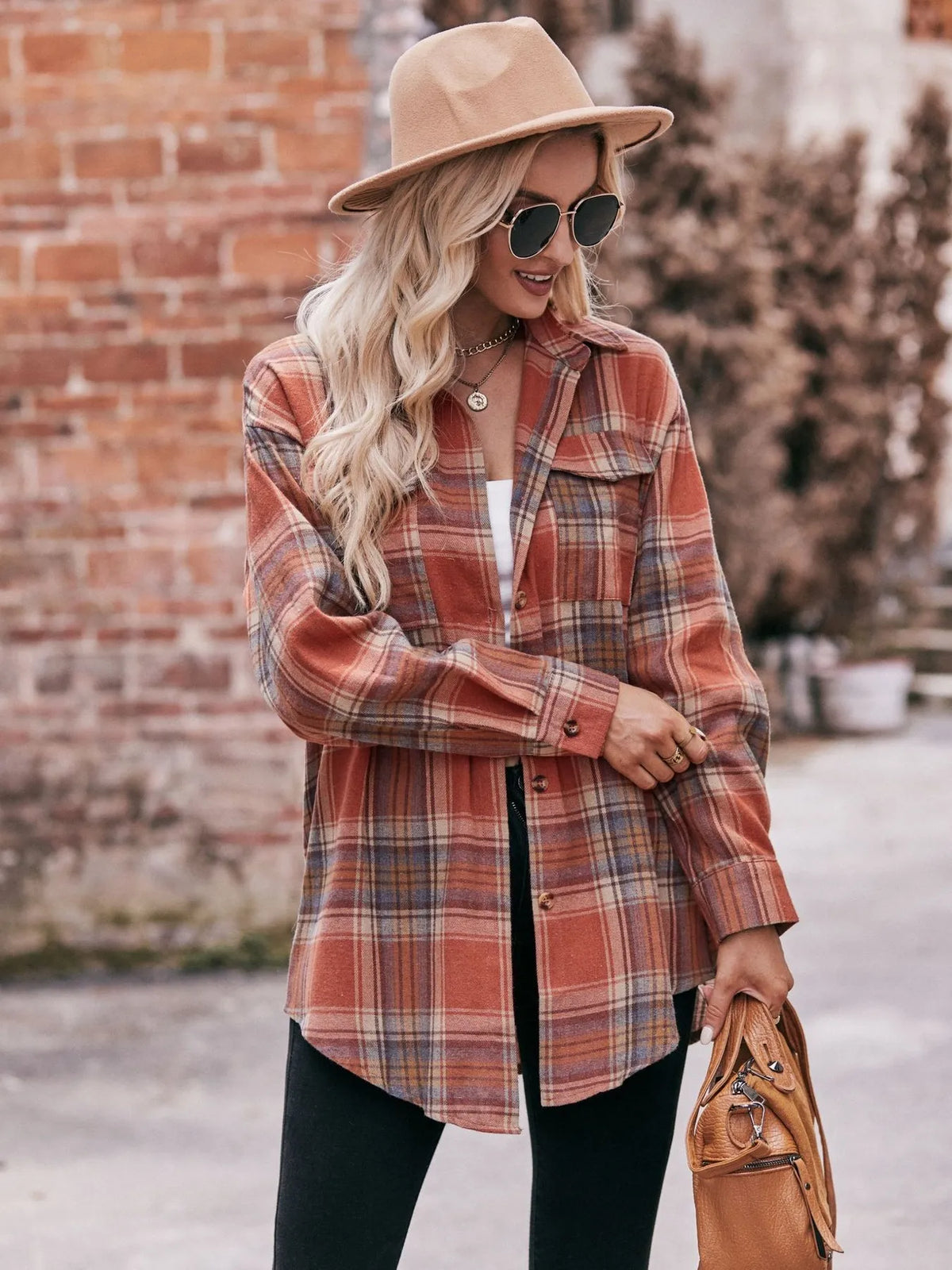 Plaid Long Sleeve Button Down Shirt, view 14