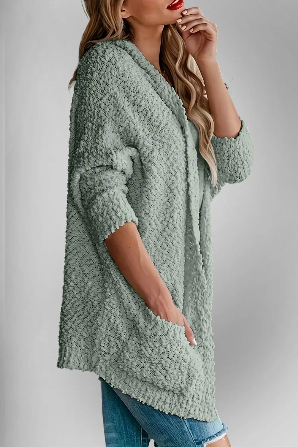 Double Take Pocketed Open Front Long Sleeve Cardigan - Fashorio