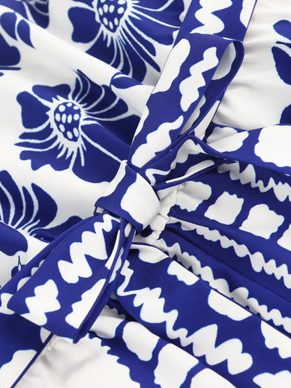 Printed Tube Tie Waist Romper - Fashorio