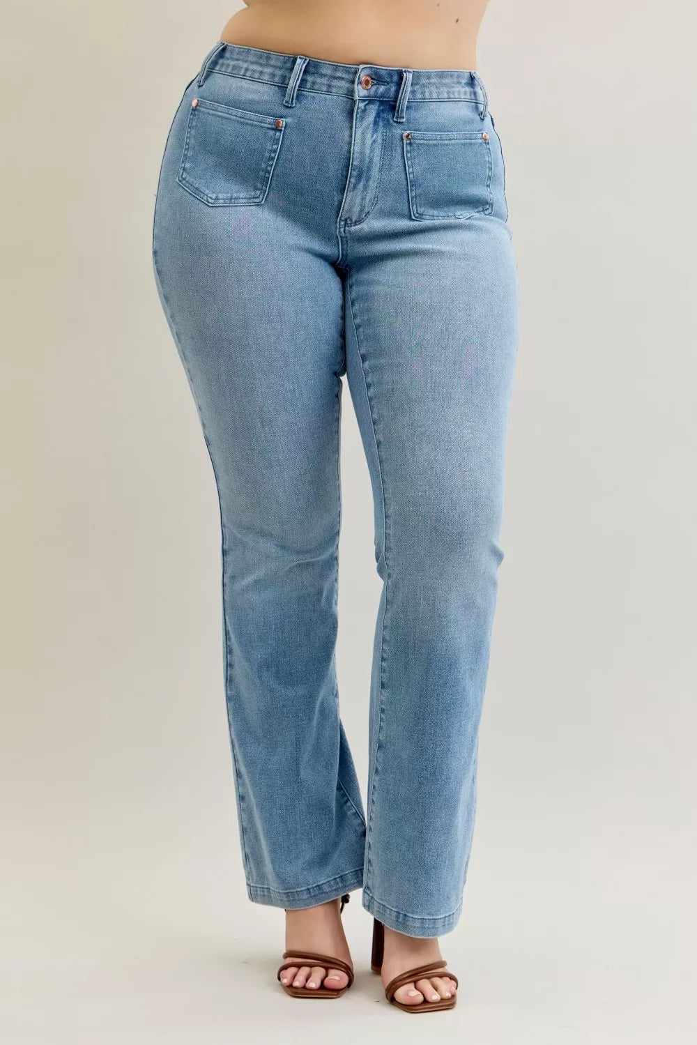Judy Blue contrast wash bootcut jeans fit view