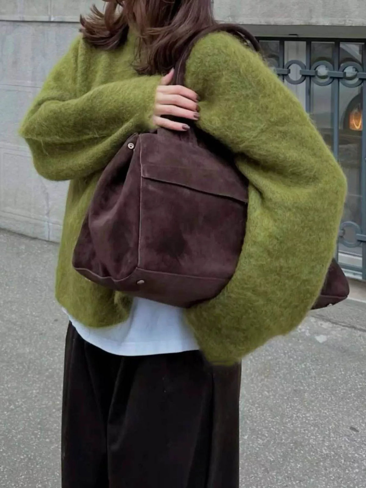 round neck dropped shoulder sweater hem detail