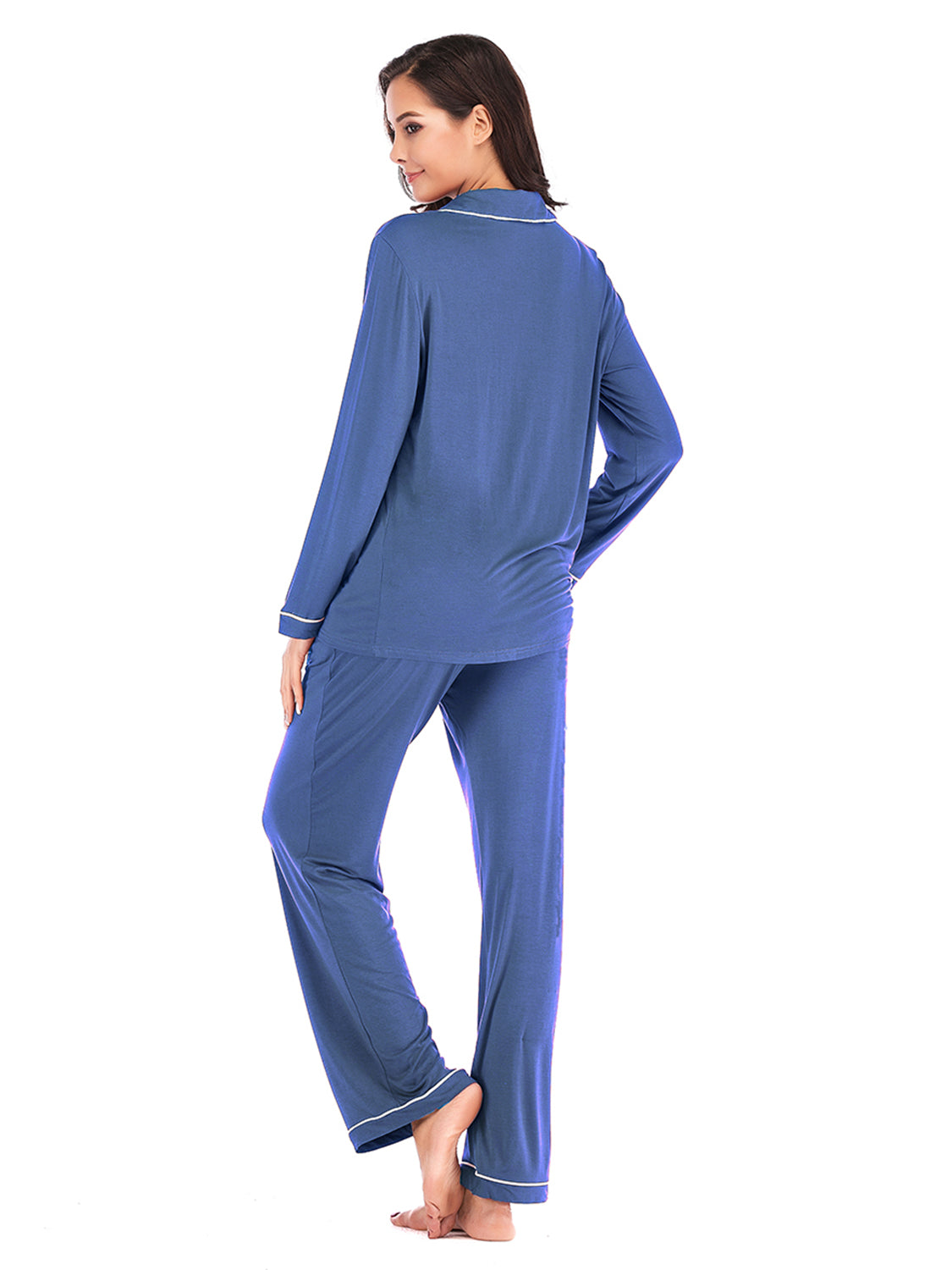 Collared Neck Long Sleeve Loungewear Set with Pockets - Fashorio