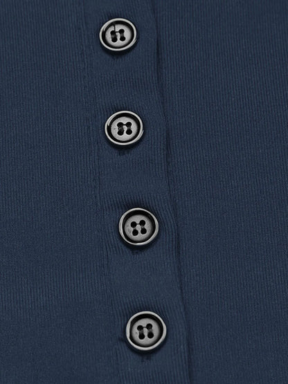 Long Sleeve Button Front Fitted T-Shirt - Fashorio