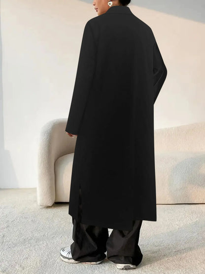 Lapel Collar Button-Front Longline Coat - Fashorio