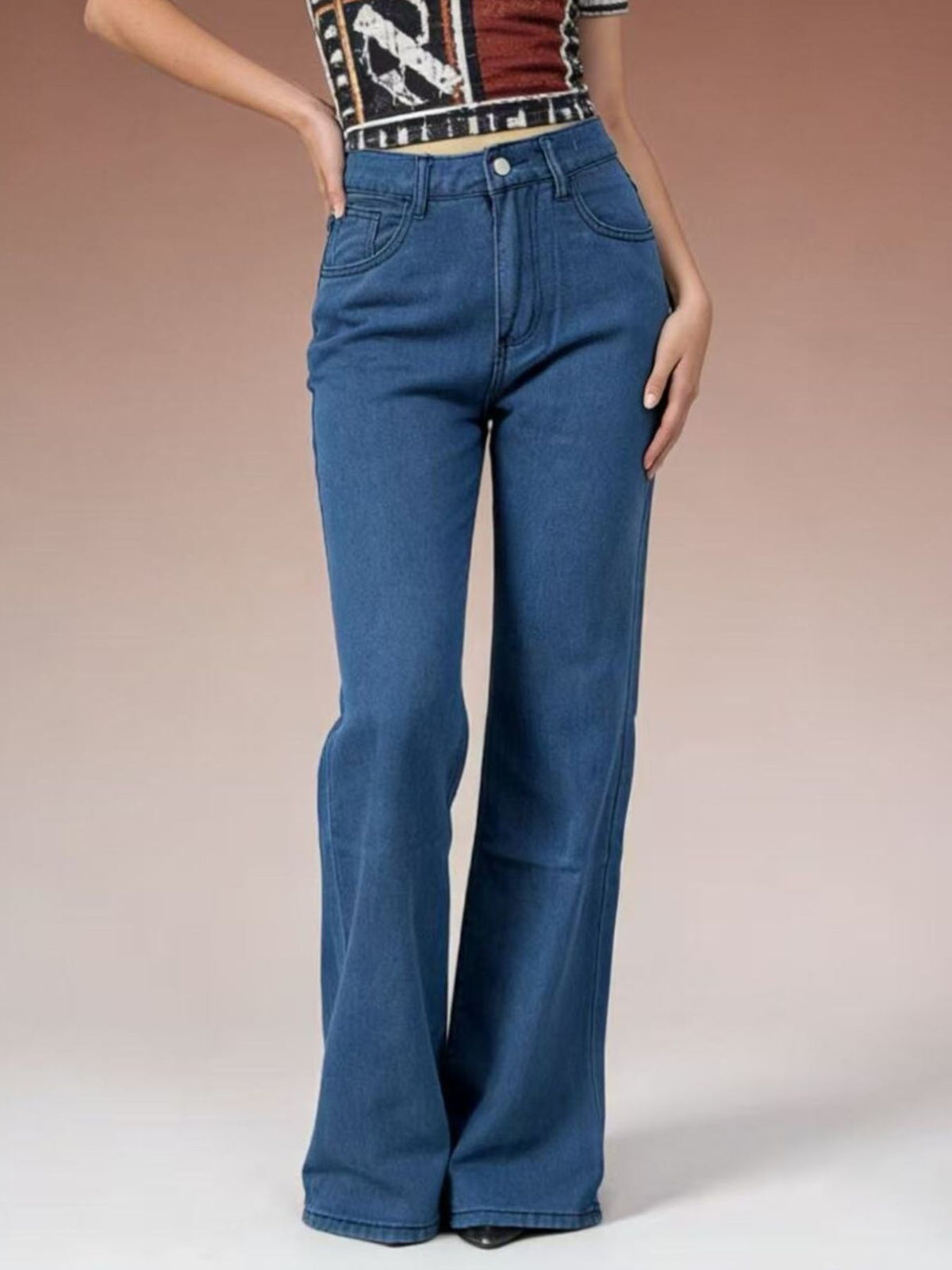 Butterfly back wide leg jeans front view