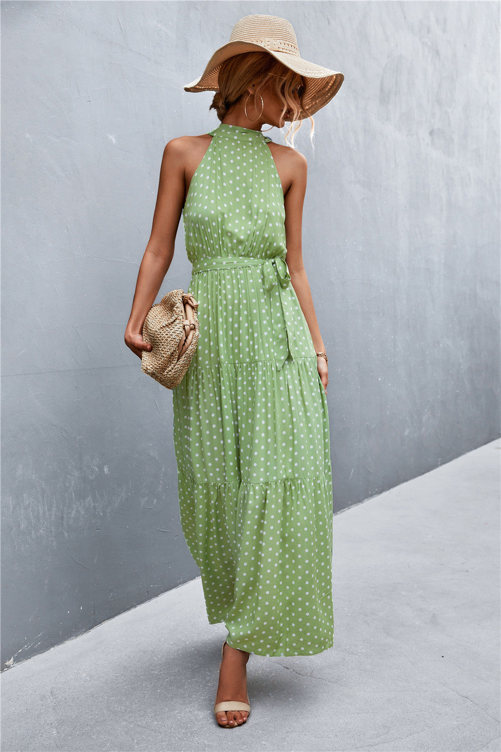 Printed sleeveless tie waist maxi dress view 8