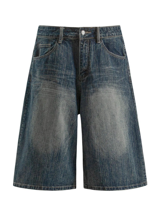Men's Wide Leg Denim Shorts Blue - Fashorio
