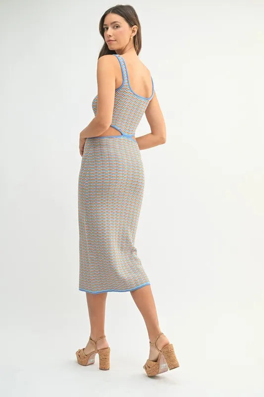 MABLE Multi Color Chevron Knit Bodycon Midi Dress - Fashorio