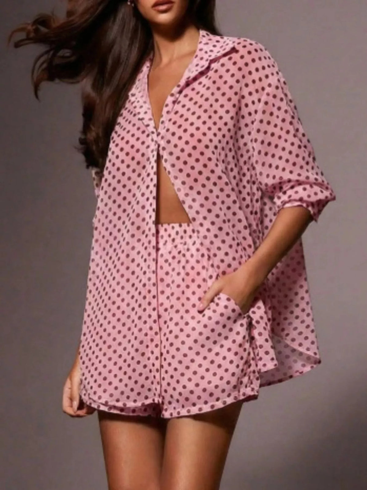 Polka dot two piece shorts set another shade
