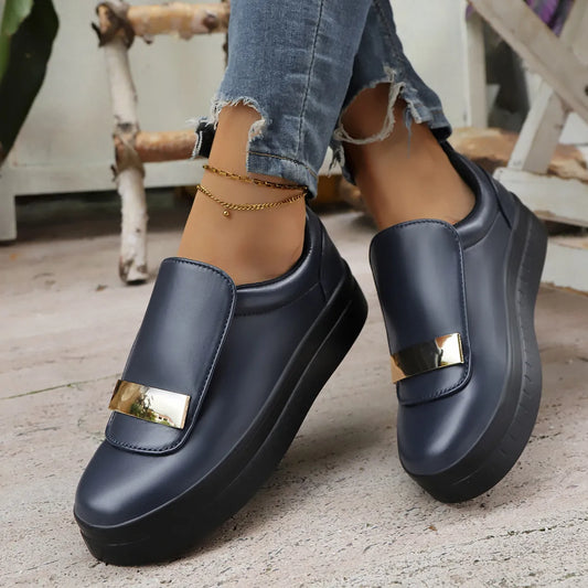 Round Toe Platform Loafers Black - Fashorio