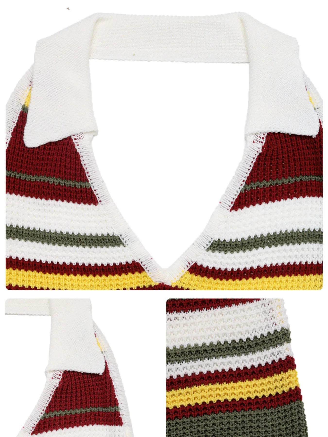 Multi-Color Striped Halter Neck Knit Sweater Dress - Fashorio