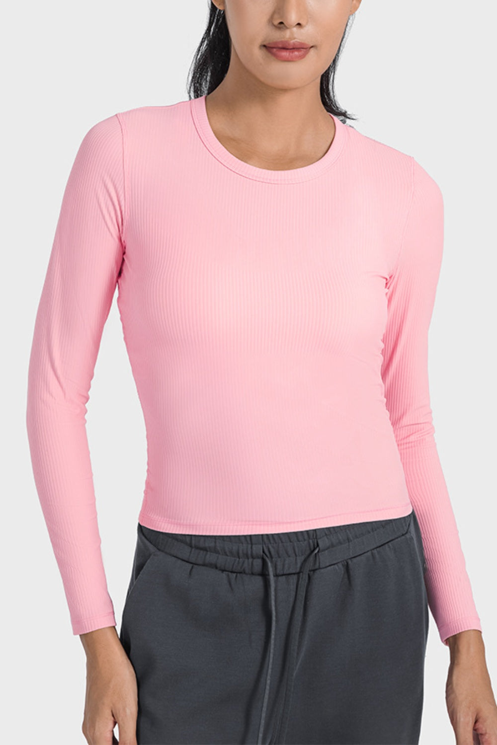 Millennia Round Neck Long Sleeve Sports Top Carnation Pink - Fashorio