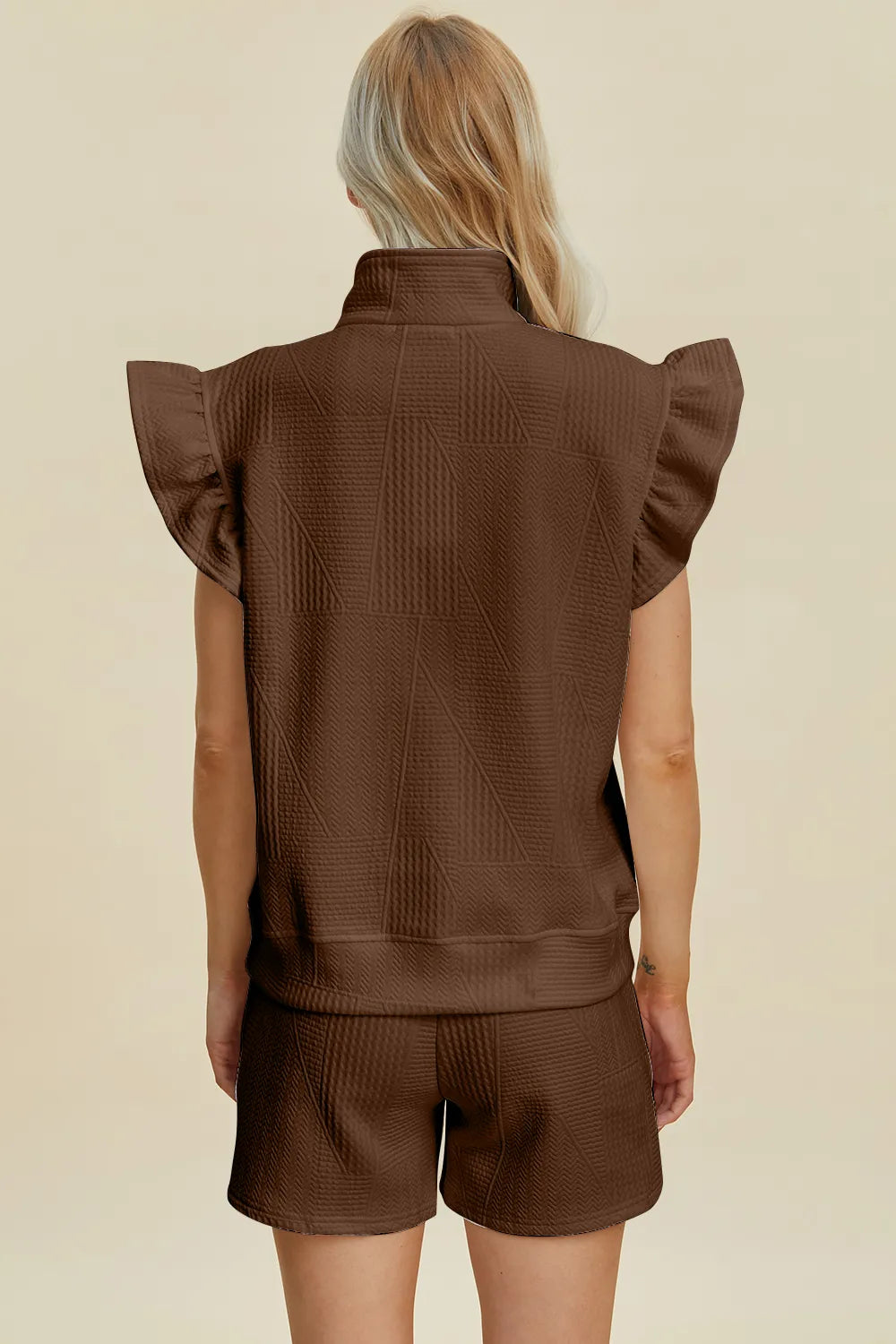 Double Take Texture Flounce Sleeve Top and Shorts Set, view 35