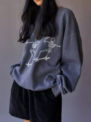 Skeleton Graphic Oversized Sweatshirt Gray - Fashorio