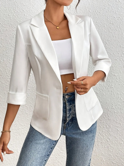 Classic Lapel Collar One Button Blazer - Fashorio