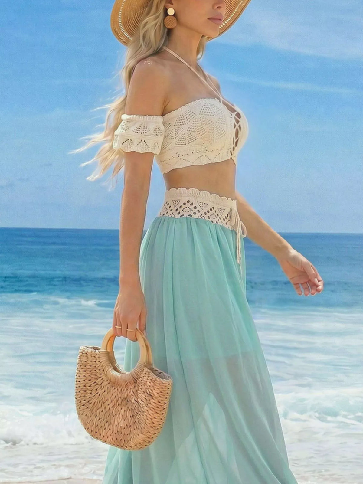 Crochet Top and Maxi Skirt Set, view 11