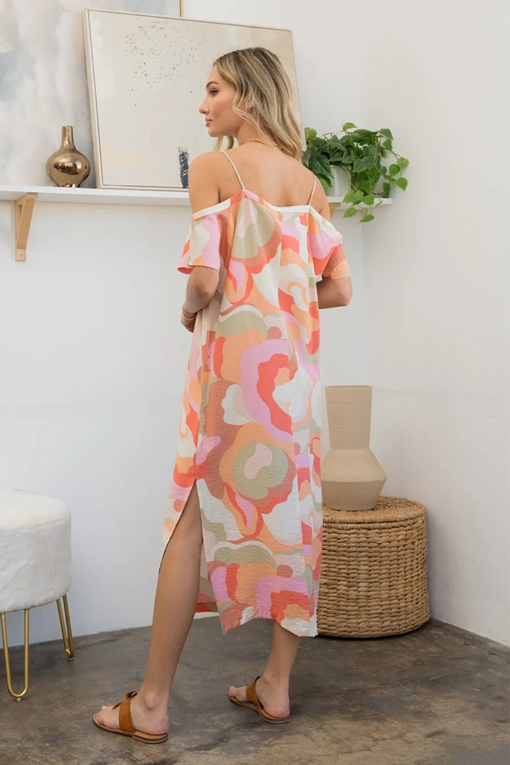 Printed Side Slit Midi Dress back view