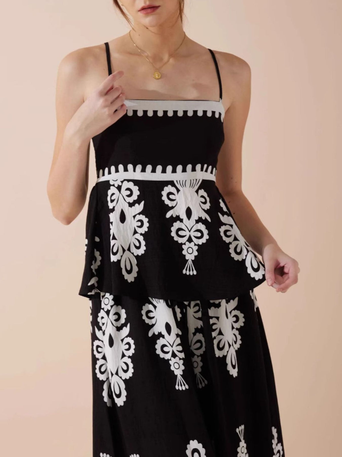 Smocked cami and wide leg pants set silhouette