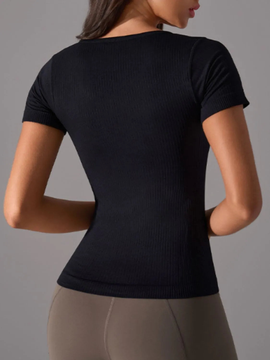 Square neck padded active t-shirt styling view