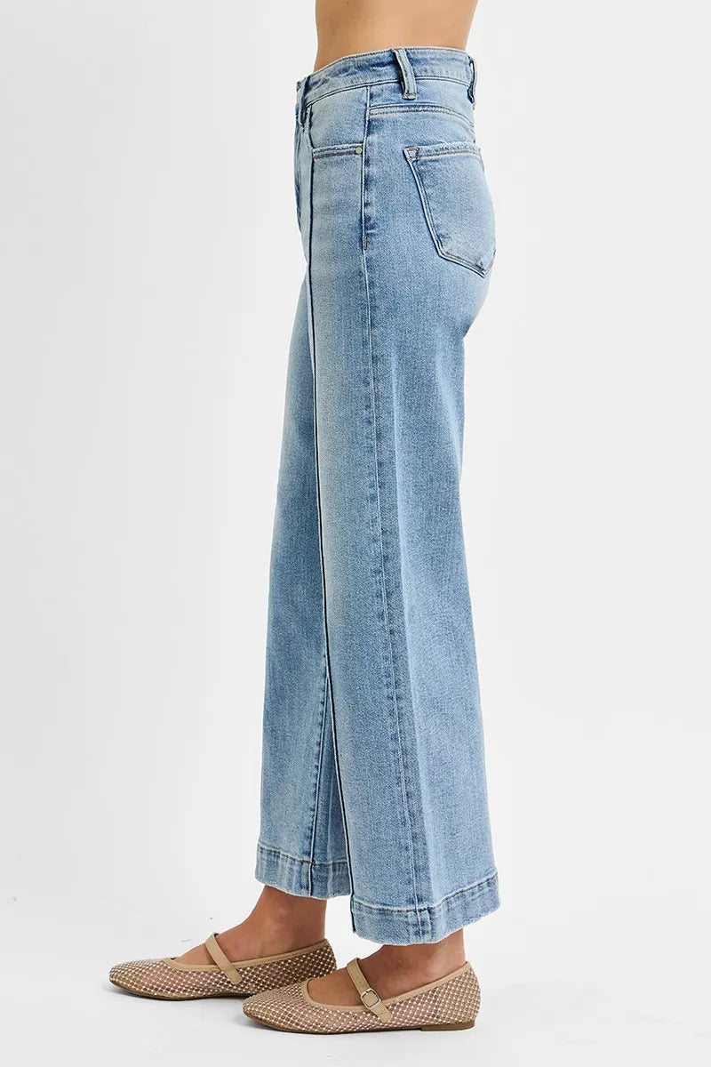 RISEN Full Size High Rise Crop Wide Leg Jeans Plus Size - Fashorio