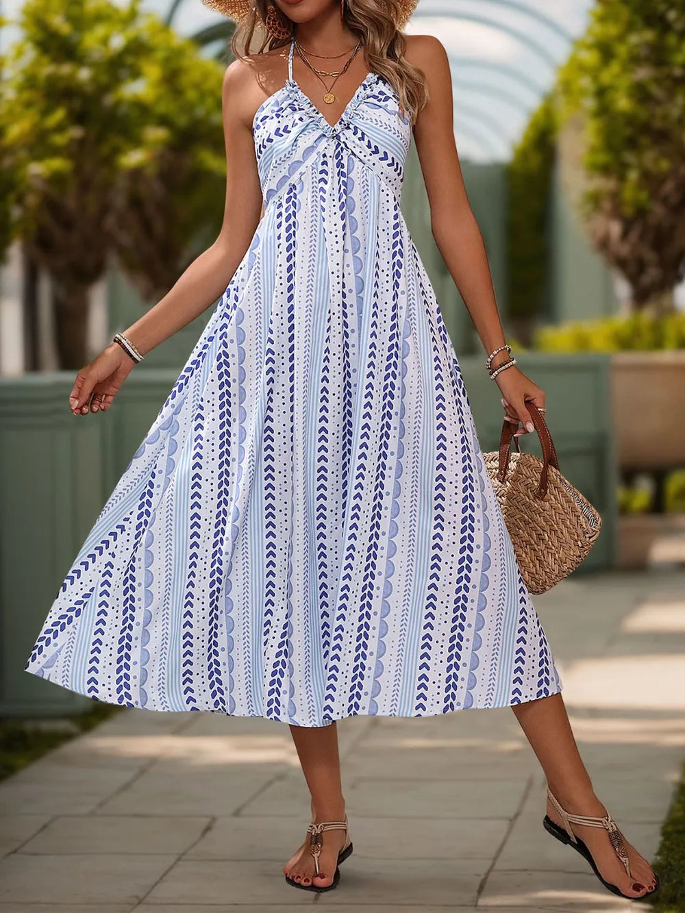 Halter neck midi dress styled for summer