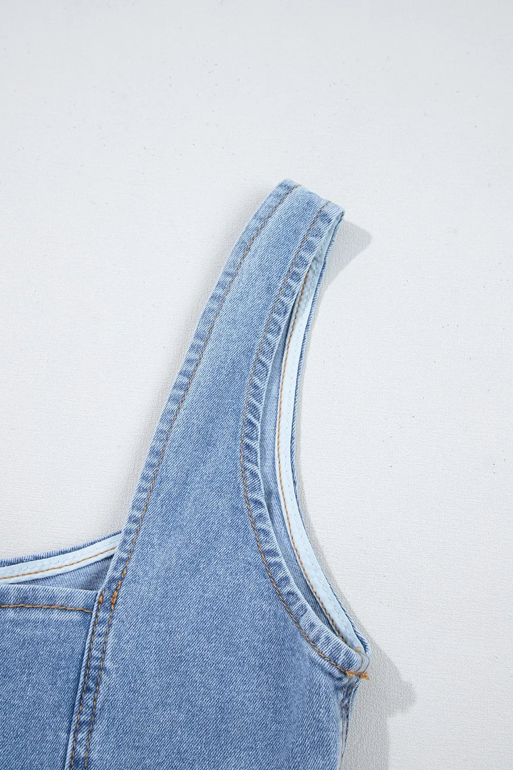 Square Neck Wide Strap Denim Dress - Fashorio