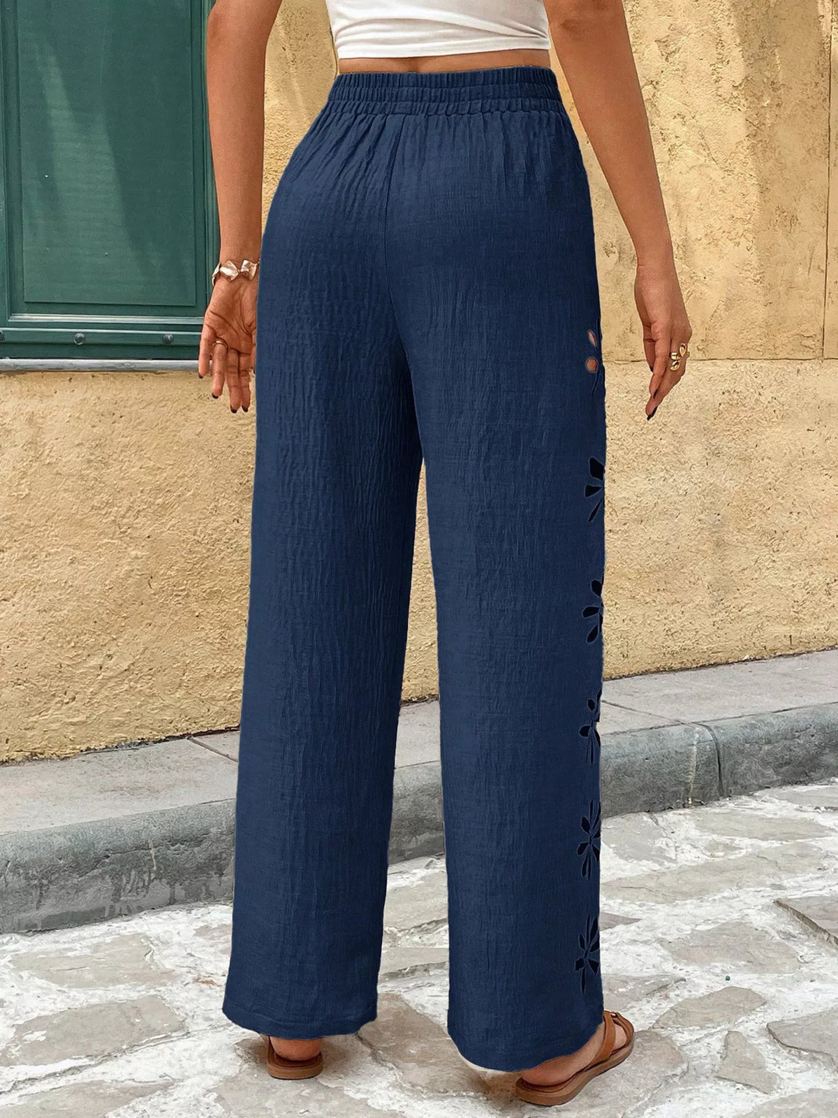 Apricot casual wide leg drawstring pants front view
