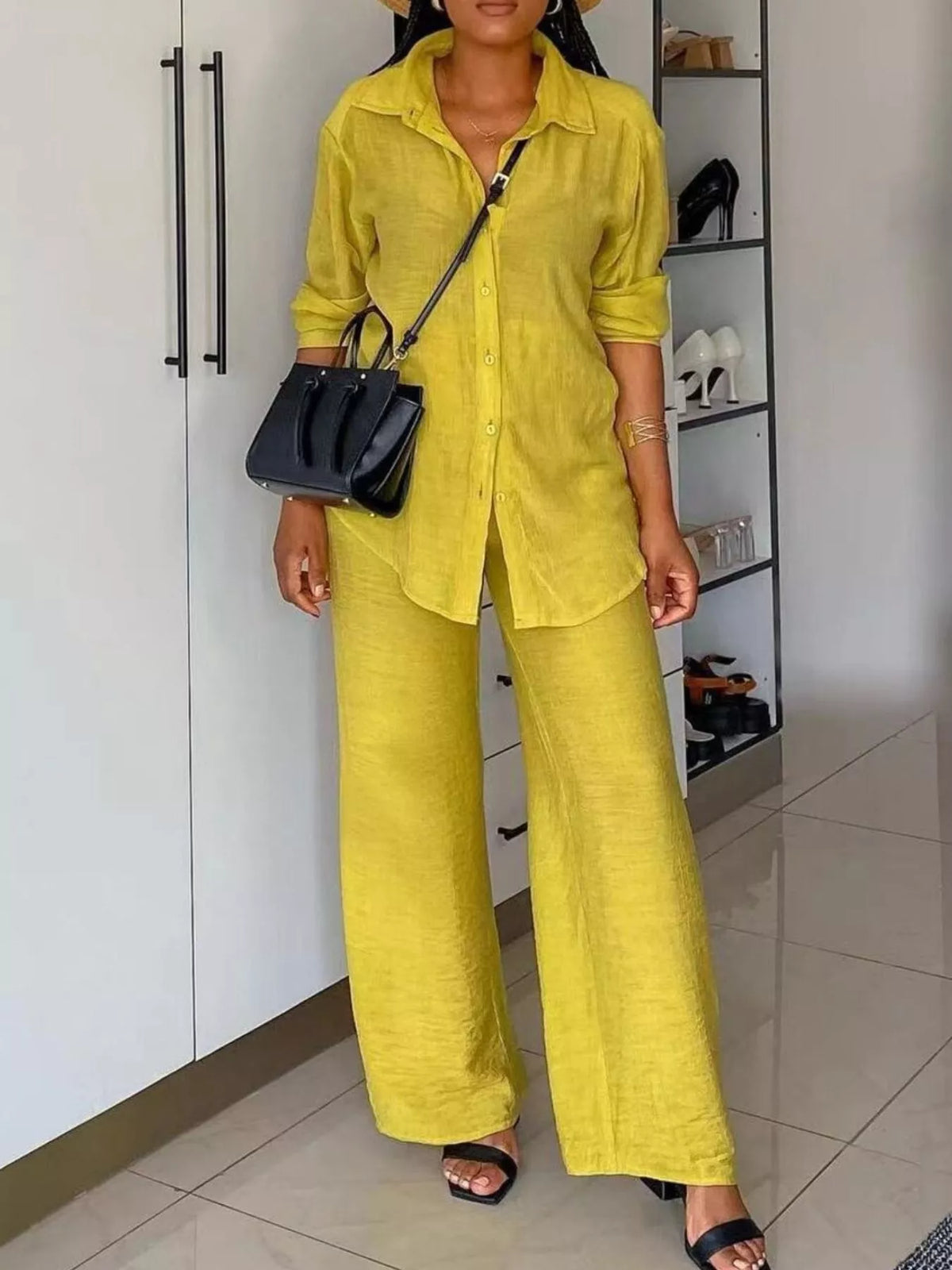 Wide leg pants set back view