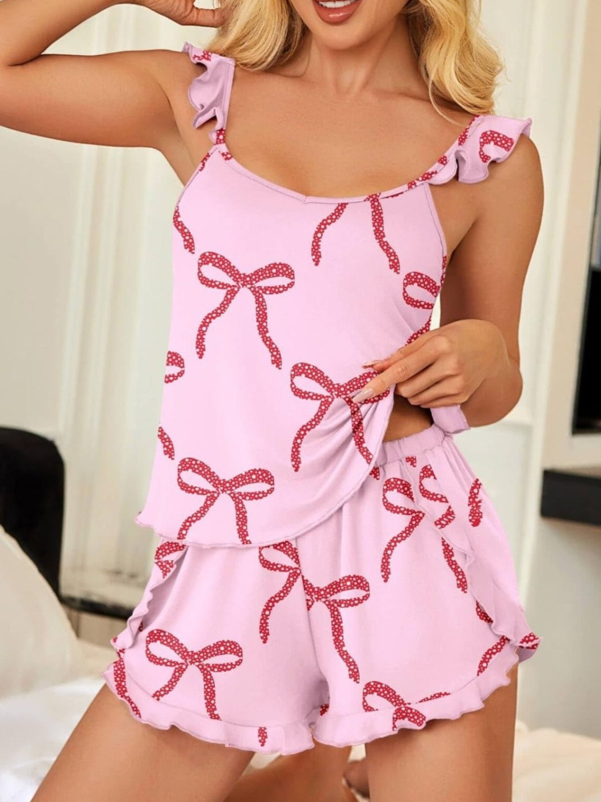 Ruffled Printed Cami and Shorts Set, view 5