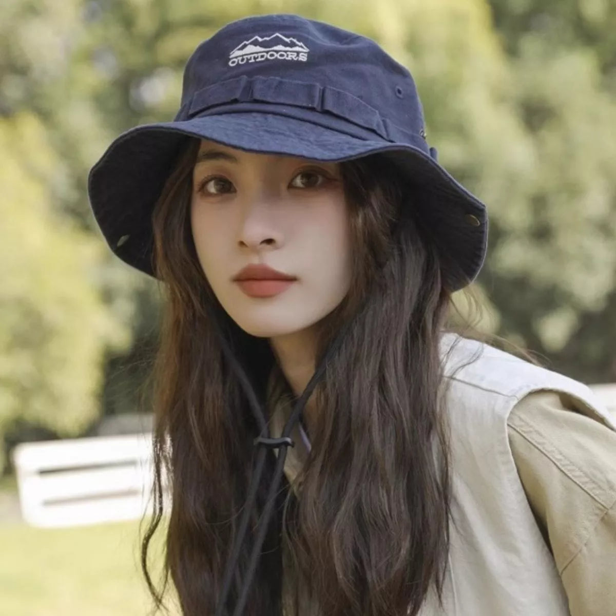 Close up of cotton bucket hat stitching detail