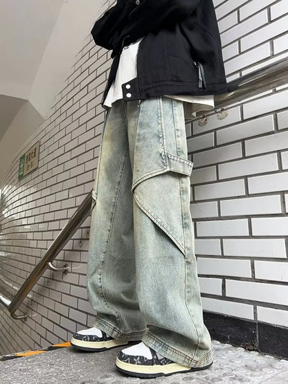 Men's Full Size Washed Wide Leg Baggy Cargo Jeans Plus Size - Fashorio