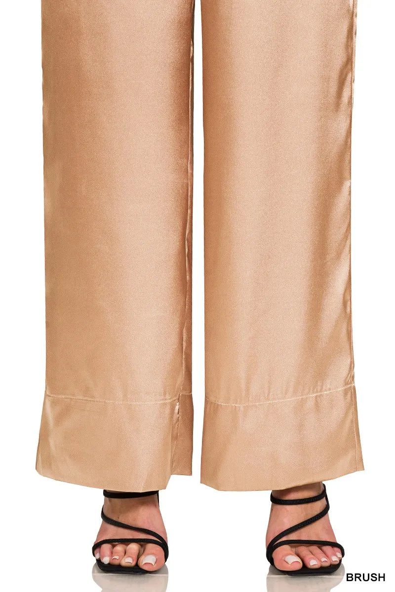 Zenana Wide-Leg Satin Pants - Fashorio