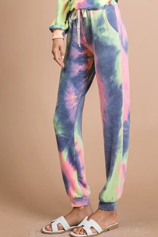 BiBi Tie Dye French Terry Casual Pants CHARCOAL TIEDYE - Fashorio