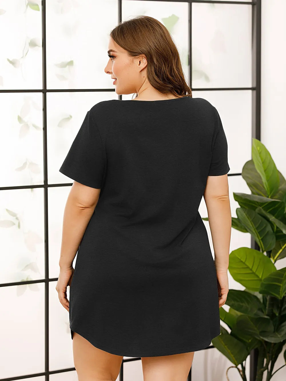 V-Neck Short Sleeve Lounge Dress - Fashorio