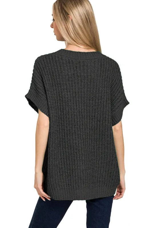 Zenana Short Sleeve Round Neck Sweater - Fashorio