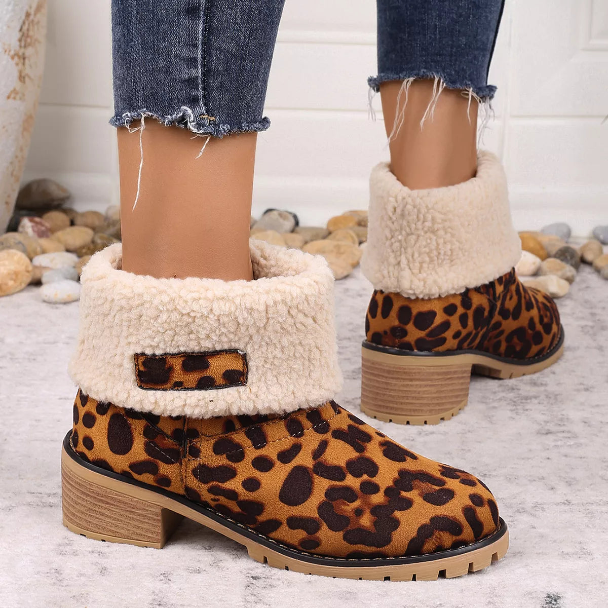 Leopard boots top down view