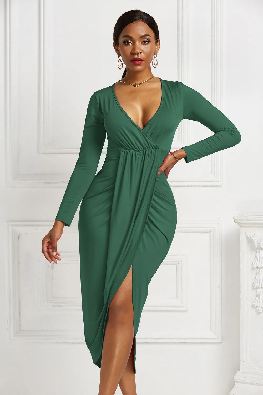 Strawberry high low dress angled view
