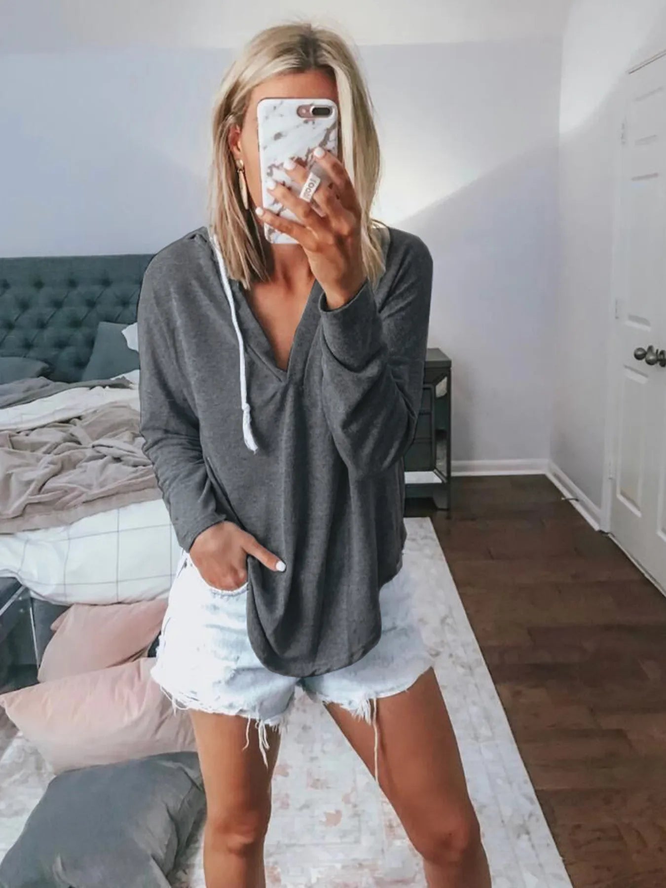 Full Size Drawstring Long Sleeve Hoodie Plus Size Dark Gray - Fashorio