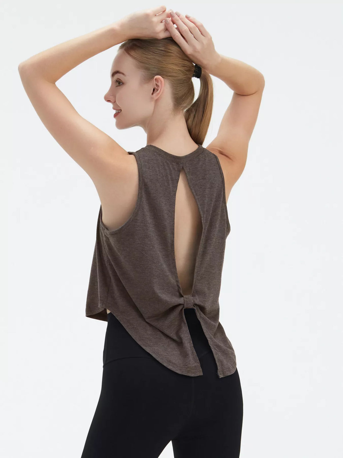 Active tank styled with leggings on model