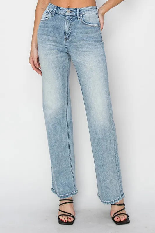 RISEN light wash straight jeans side view