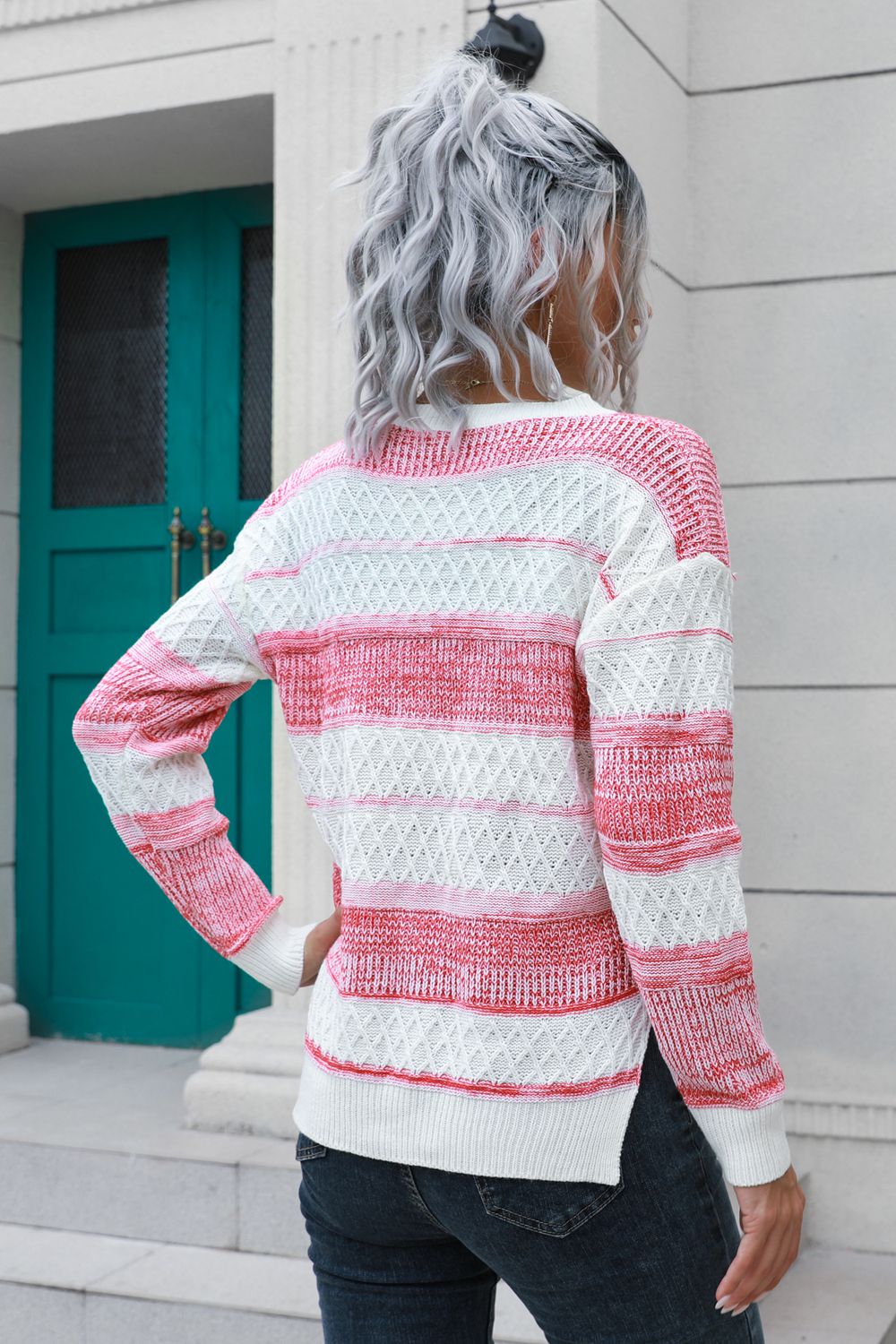 Two-Tone Slit Sweater - Fashorio