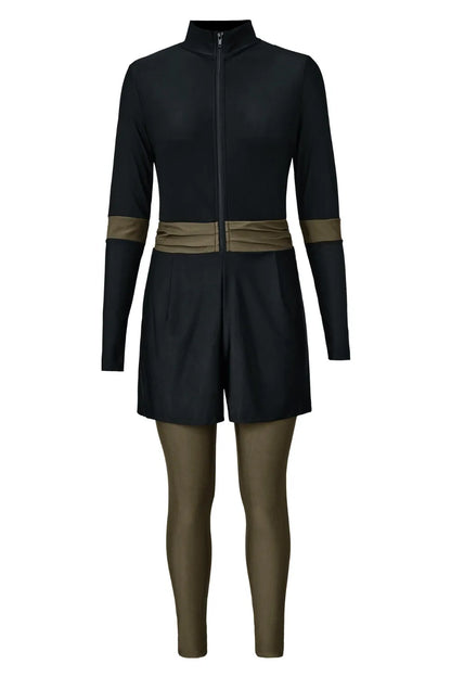 Zip Up Long Sleeve One-Piece Swimwear - Fashorio