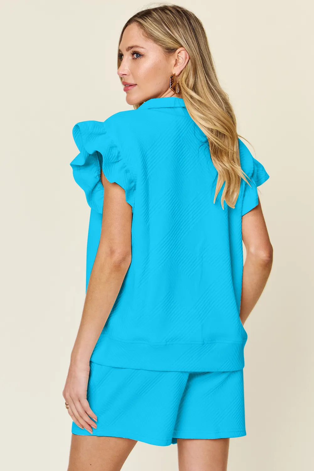 Flounce Sleeve Top and Drawstring Shorts Set, view 31