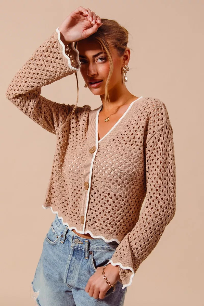 Scallop edge cardigan open front