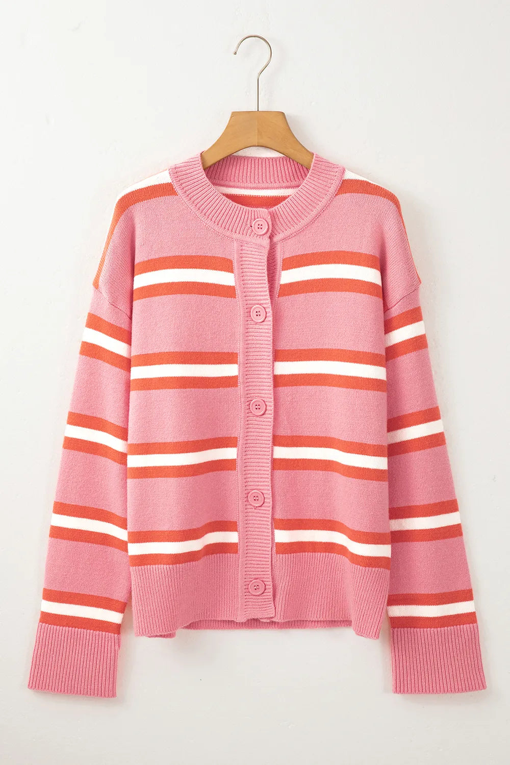 Striped Button Down Long Sleeve Cardigan - Fashorio