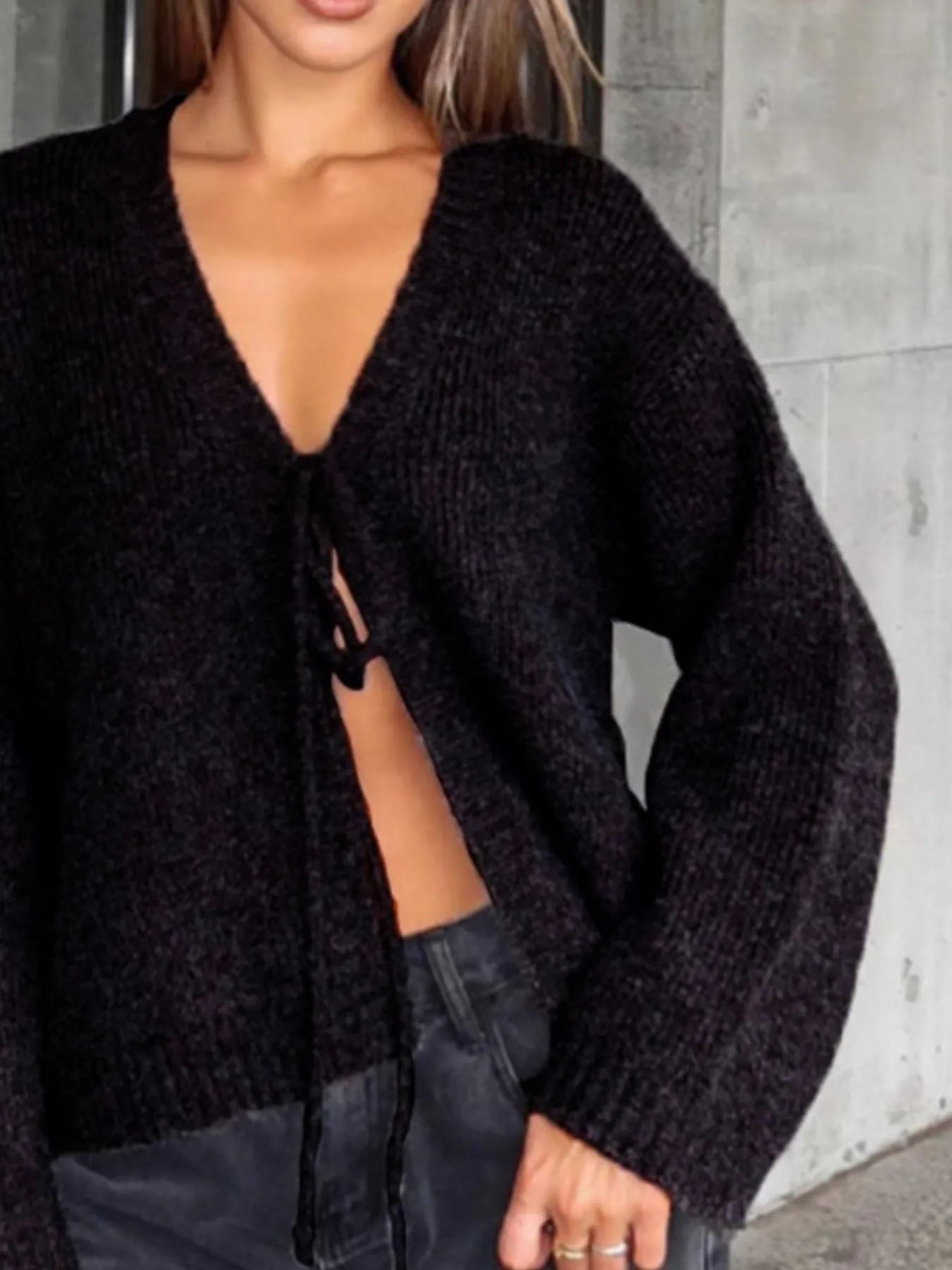 Open Front Tied Sweater Cardigan - Fashorio