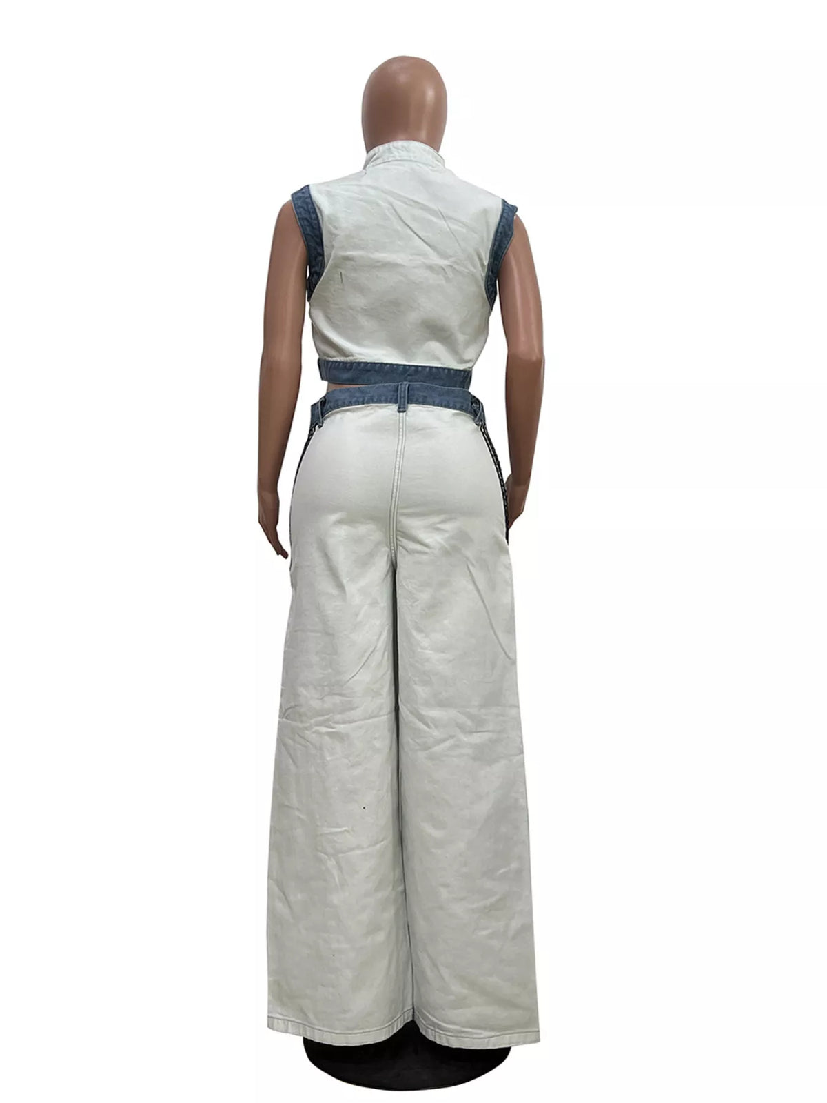 Zip Front Crop Top and Striped Pants Set, view 7