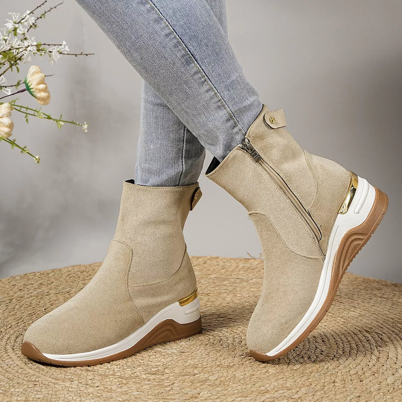 suede wedge heel ankle boots front view