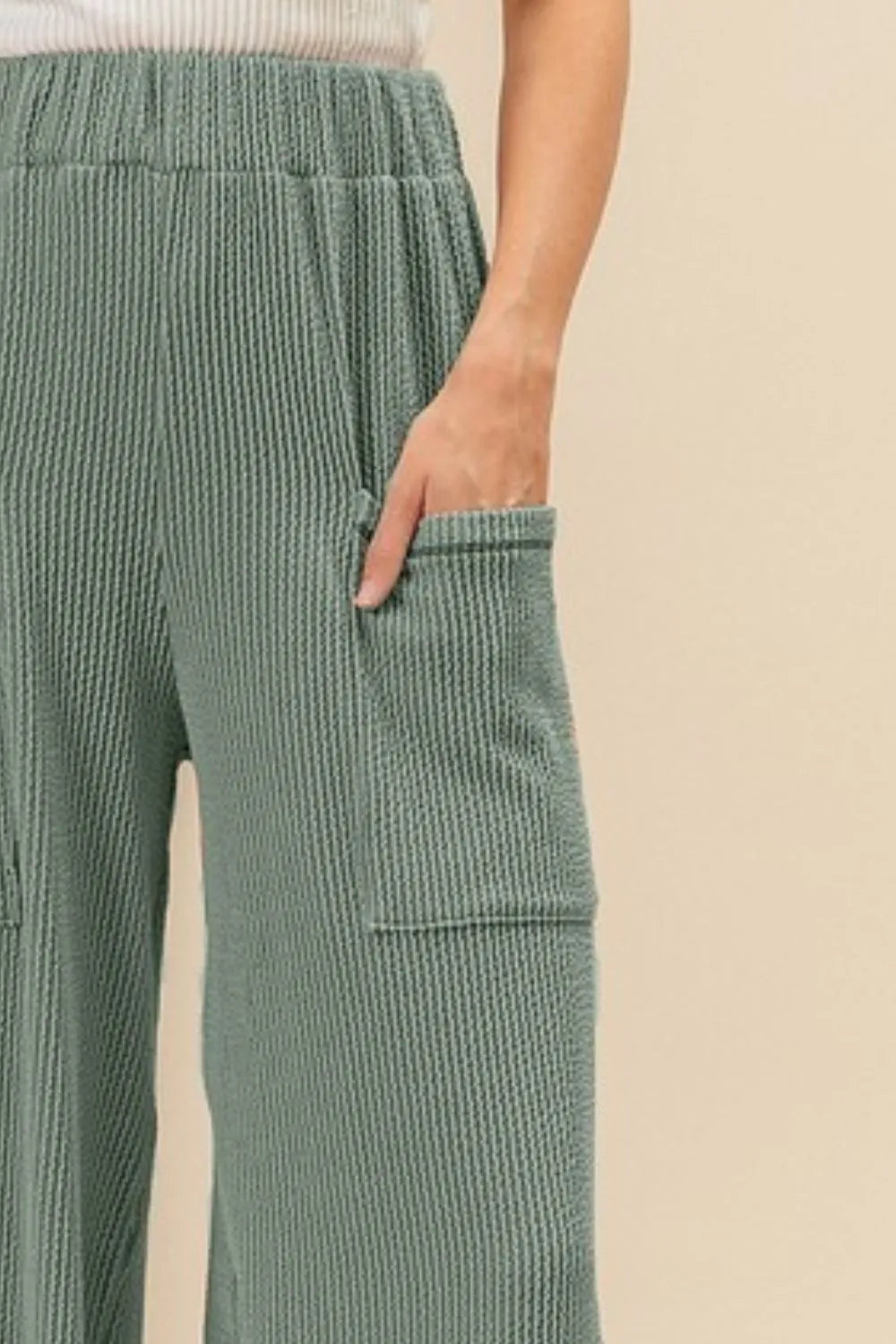 BiBi 2tone Cord Rib Waist Band Side Pocket Pants - Fashorio